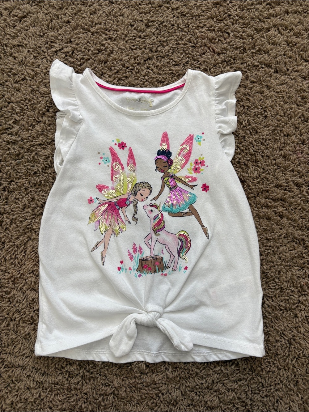 Cynthia Rowley White Short-Sleeve Fairy & Unicorn Tie-Front Top